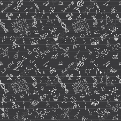 Chemistry and sciense seamless pattern with sketch elements Hand Drawn Doodles background Vector Illustration