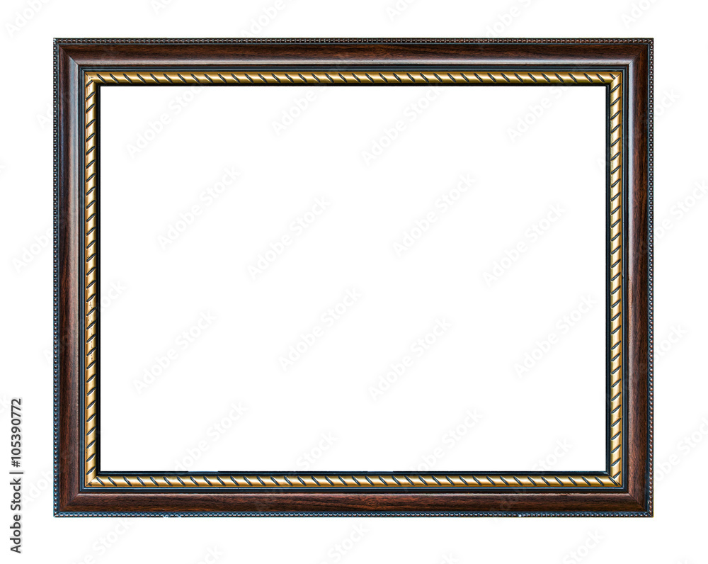 Wooden frame with golden isolated on white Wooden frame with golden isolated on white