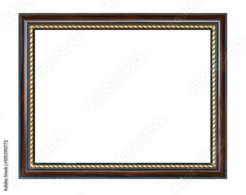 Wooden frame with golden isolated on white