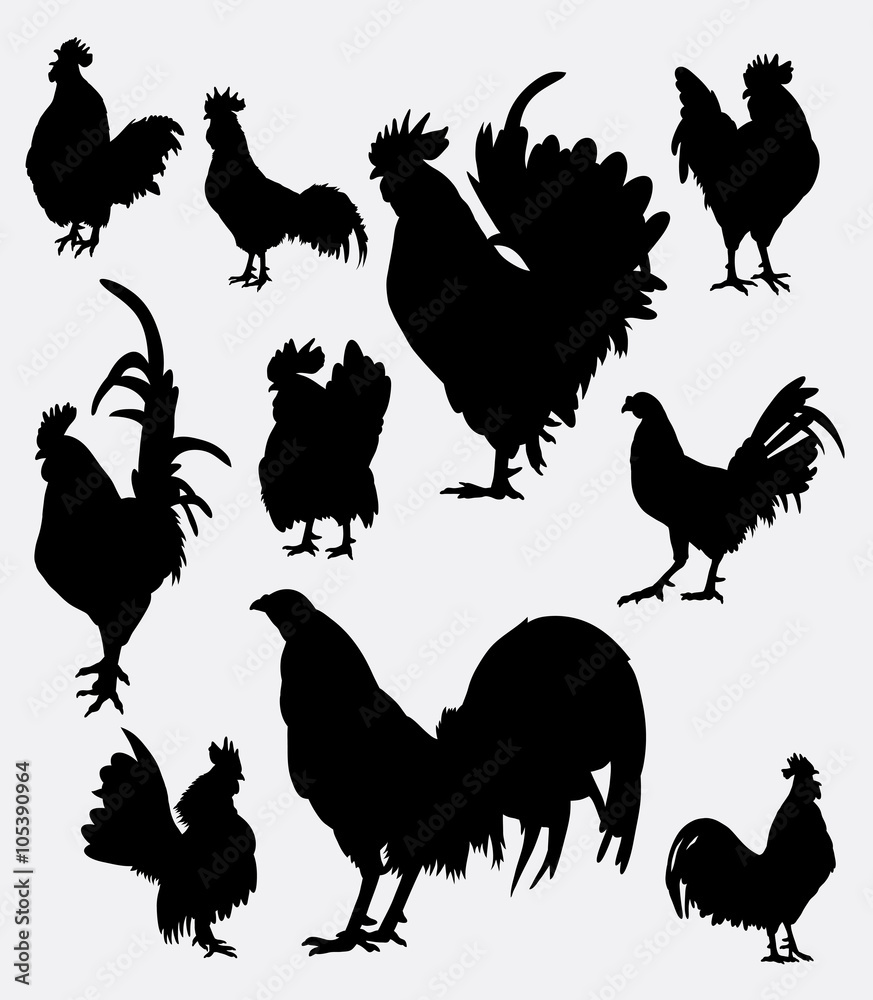 Rooster poultry animal silhouette 5. Good use for symbol, logo, web icon,  mascot, game elements, object, sign, or any design you want. Easy to use.  Векторный объект Stock | Adobe Stock