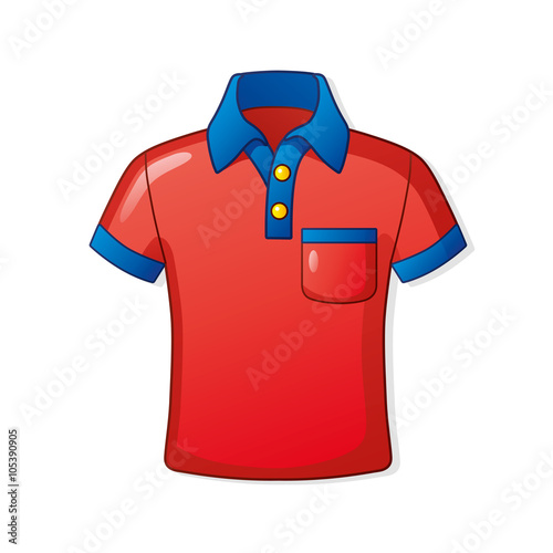 Red polo shirt.