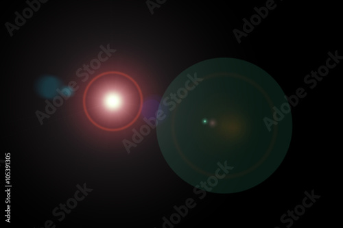 Camera lens flare dark background and lenses reflections