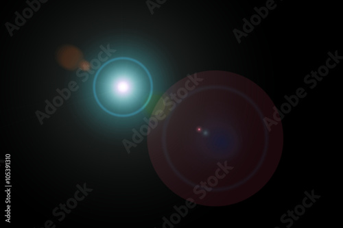 Camera lens flare dark background and lenses reflections