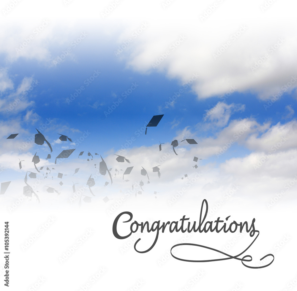 Fototapeta premium Graduation mortars in the sky in celebration.