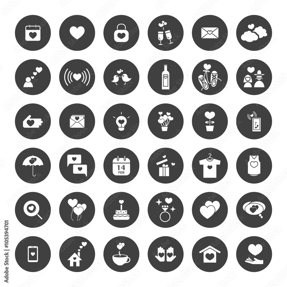 Valentine's day, Love and Wedding icons set Valentine's day, Love and Wedding icons set