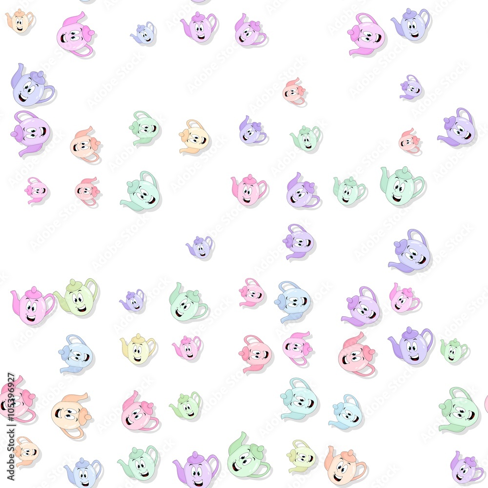 Seamless kettles pattern with drop shadow on white Seamless kettles pattern with drop shadow on white