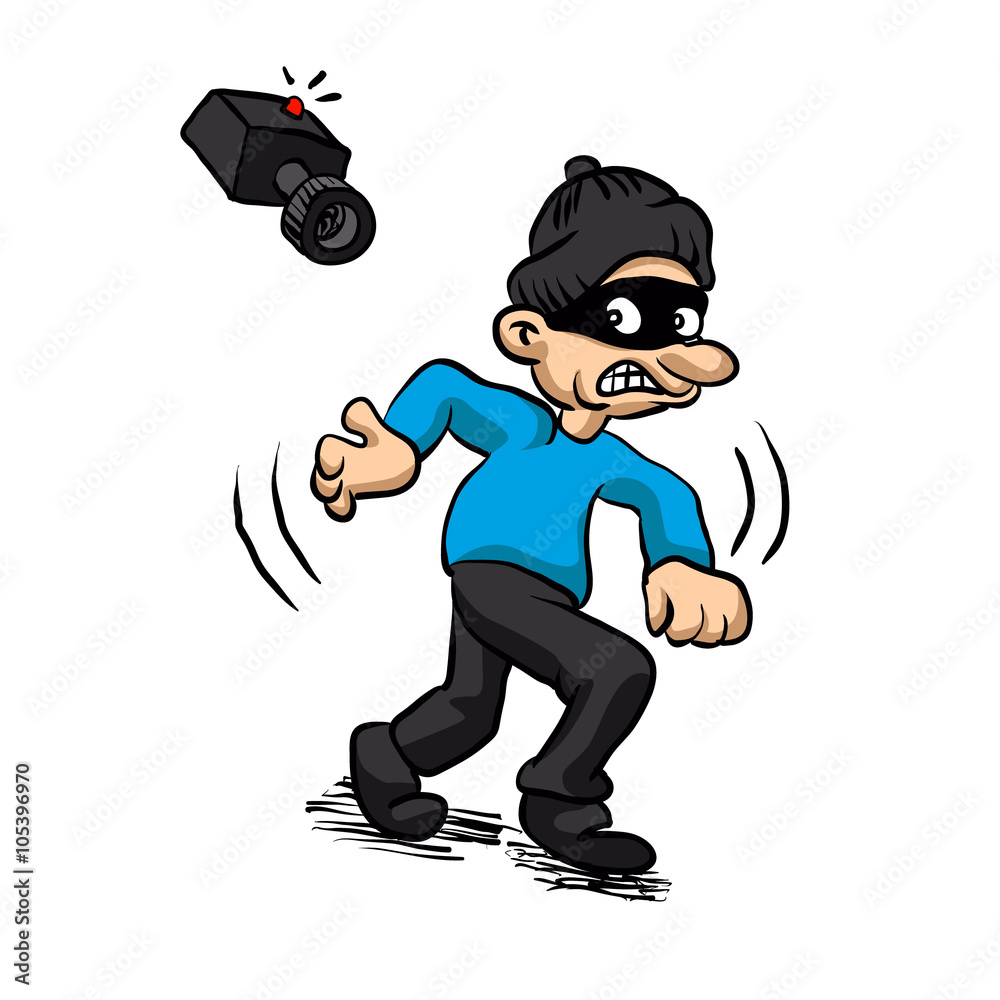 thief running with Security surveillance camera