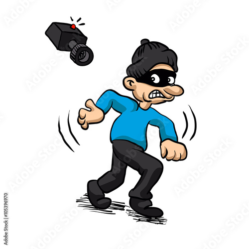 thief running with Security surveillance camera