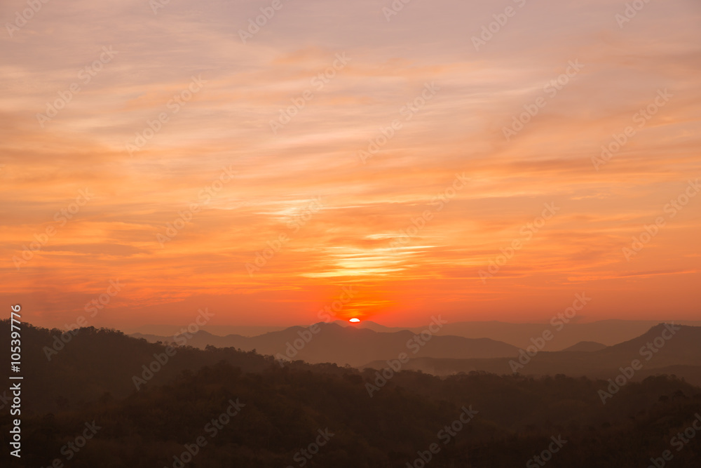 Colorful sunset on top of thailand mountain