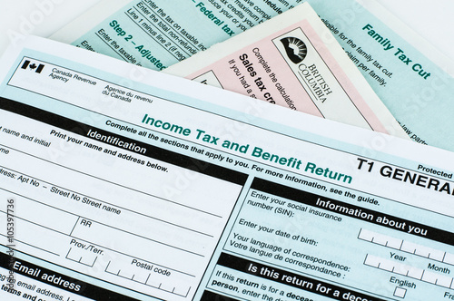 Canadian individual tax form T1 close-up