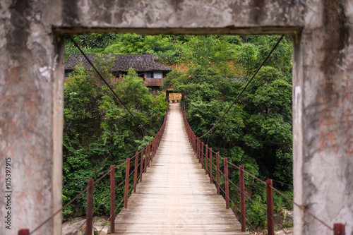 Wooden suspention bridge photo