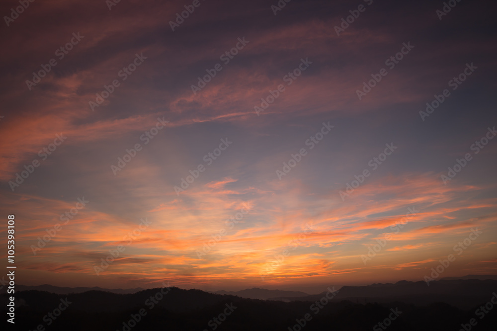 Colorful sunset on top of thailand mountain