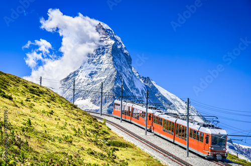 Canvas Print Gornergrat train and Matterhorn. Switzerland