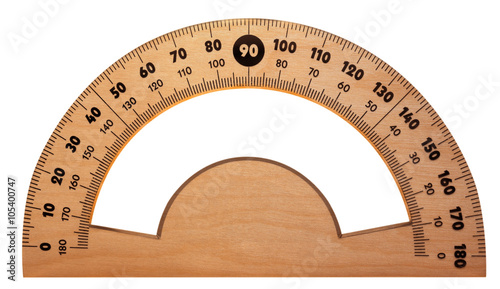 Wooden protractor isolated photo
