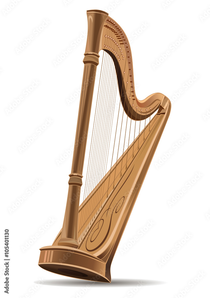 Realistic image of the harp isolated on white background. Concert harp ...