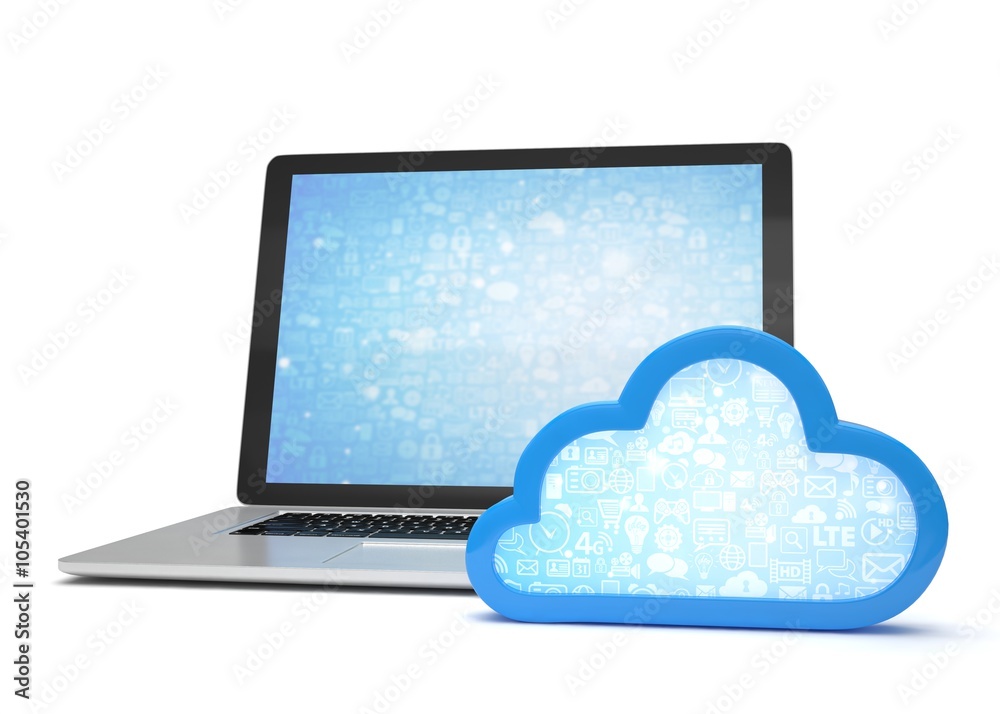 Laptop with cloud computing symbol. 3d render Laptop with cloud computing symbol. 3d render