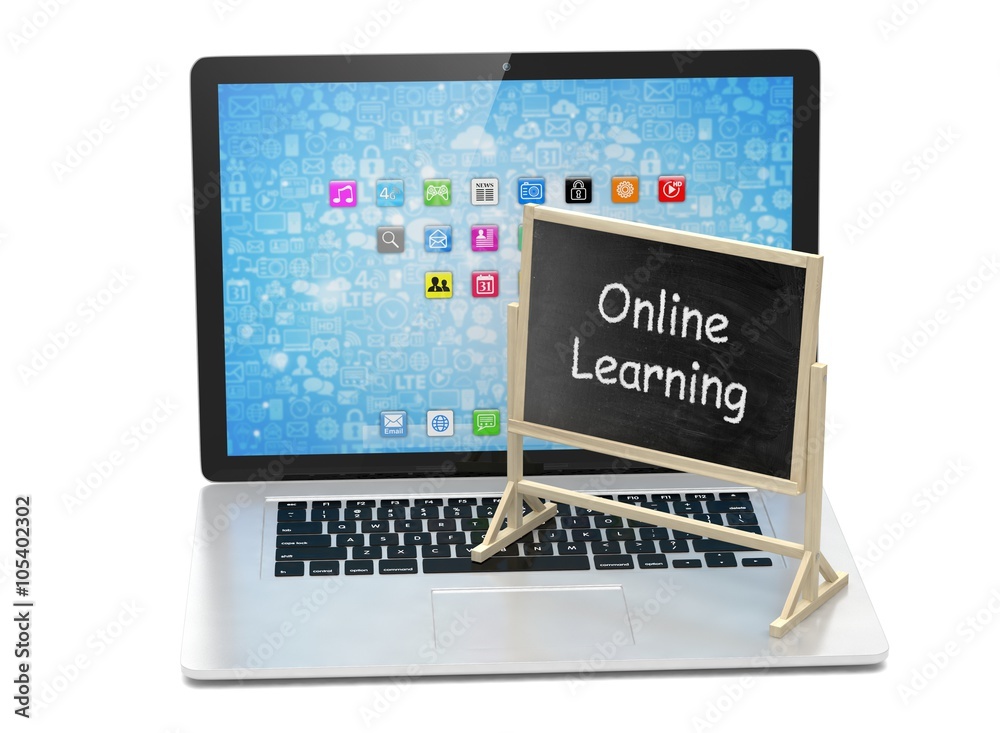 Laptop with chalkboard, online education concept Laptop with chalkboard, online education concept