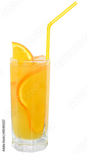 Cocktail with orange juice and ice cubes