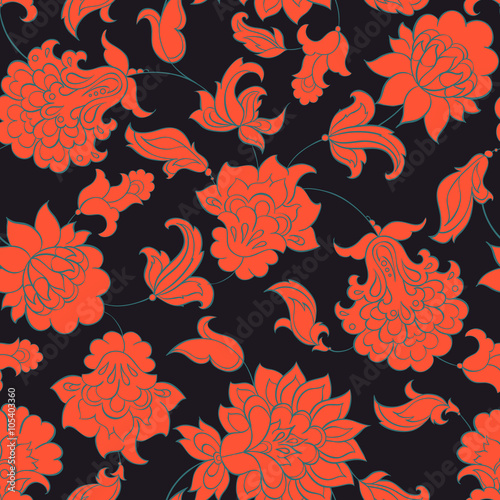 elegance seamless pattern with ethnic flowers  vector floral illustration in vintage style