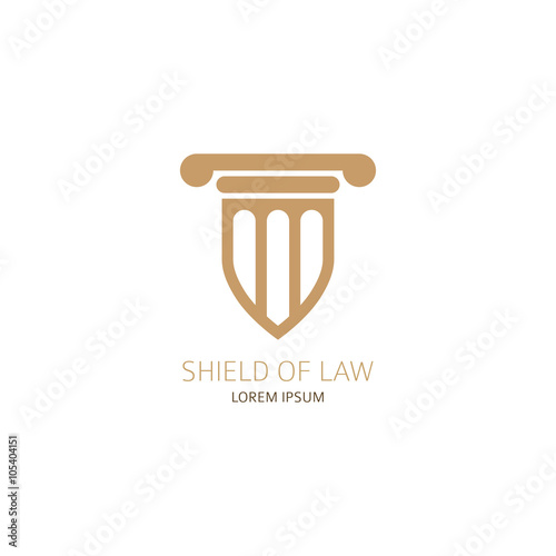 Lawyer logo template. Law office logo in the form of shield with greece column. Vector illustration.