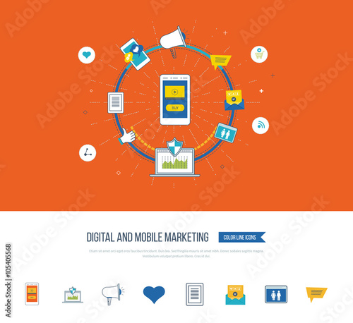 Digital and mobile marketing concept. Social network. 