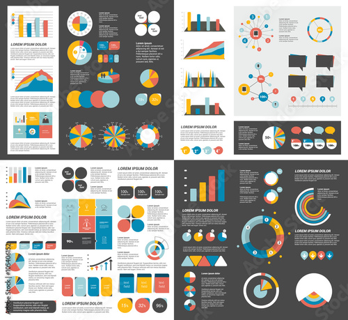 Mega set of infographics elements charts, graphs, circle charts, diagrams, speech bubbles. Flat and 3D design. Vector.