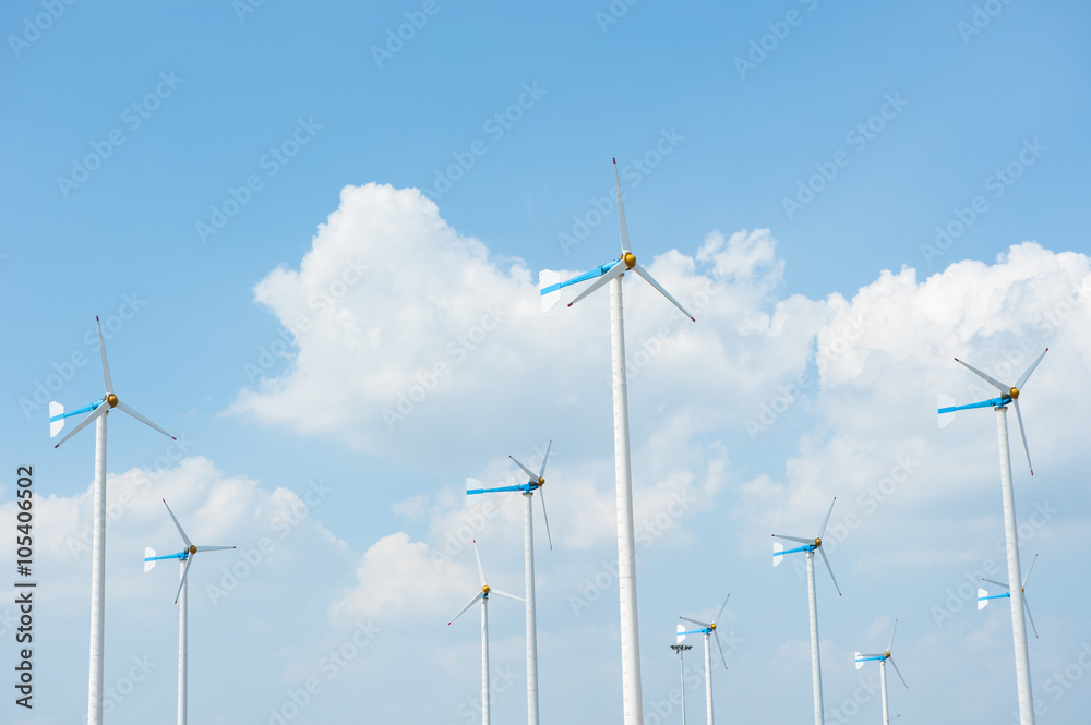 Eco energy - wind turbines ,blue sky background Eco energy - wind turbines ,blue sky background