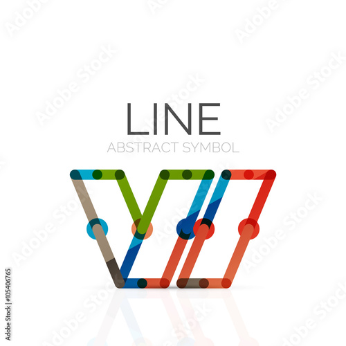 Linear abstract logo, connected multicolored segments of lines geometrical figure