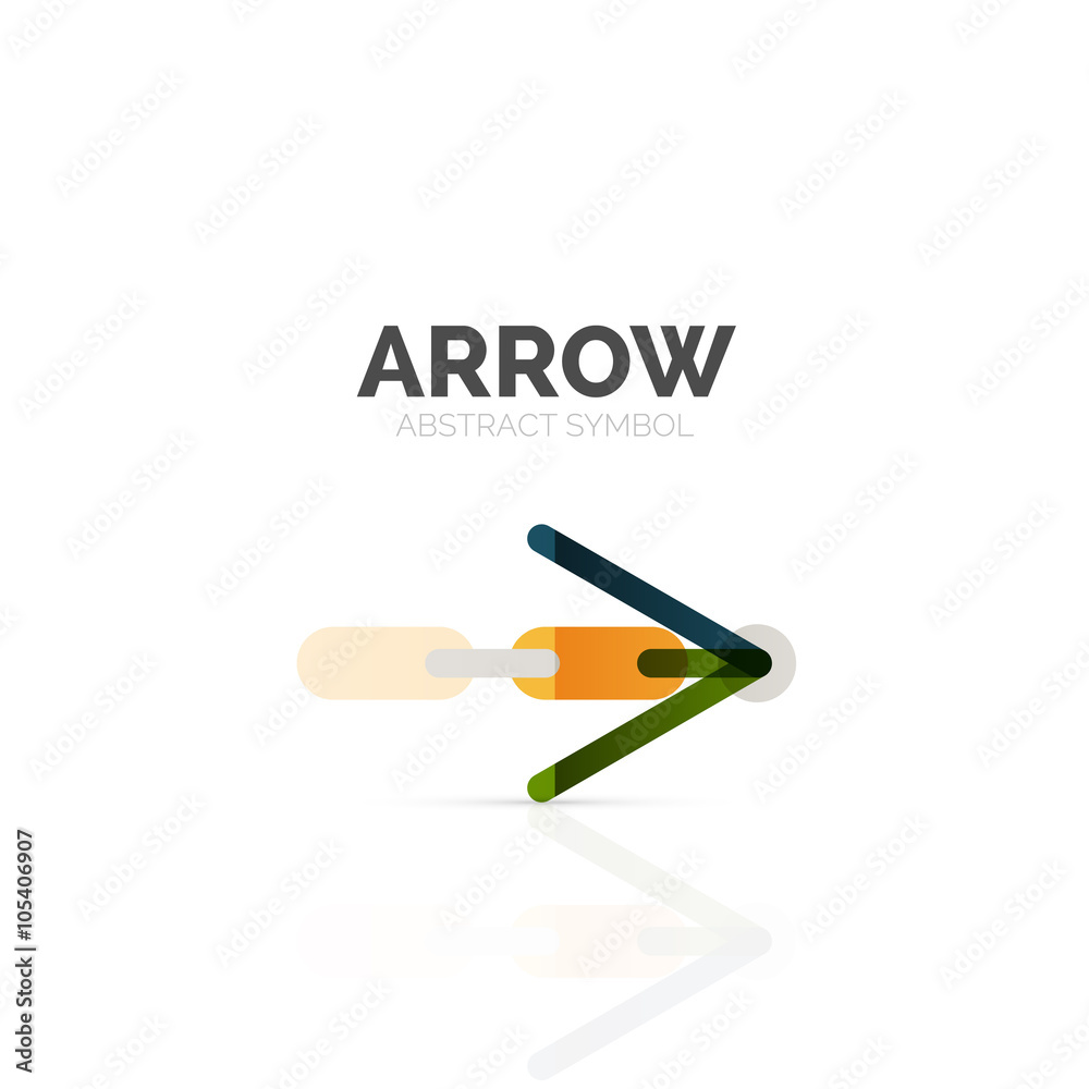 Linear arrow abstract logo, connected multicolored segments of lines in directional pointer figure Linear arrow abstract logo, connected multicolored segments of lines in directional pointer figure