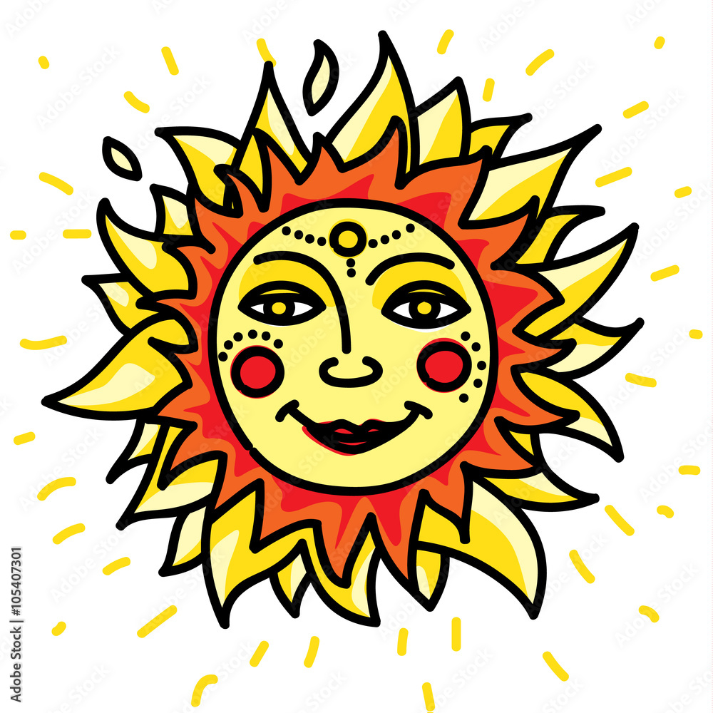 Sun and russian symbol holiday spring Shrovetide. Hand draw Sun and russian symbol holiday spring Shrovetide. Hand draw