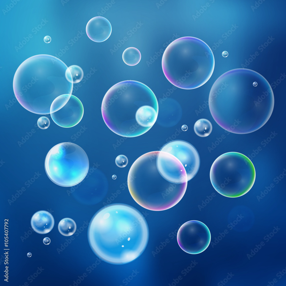 Set colorful bubbles in vector. Isolated  water bubbles collecti