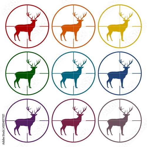 Hunting Season with Deer in gun sight icons set 