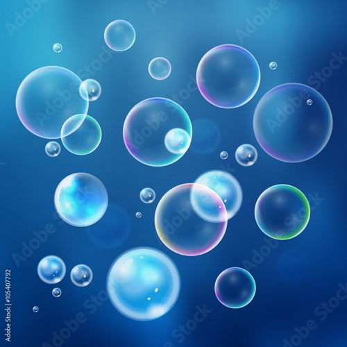 Set colorful bubbles in vector. Isolated water bubbles collecti