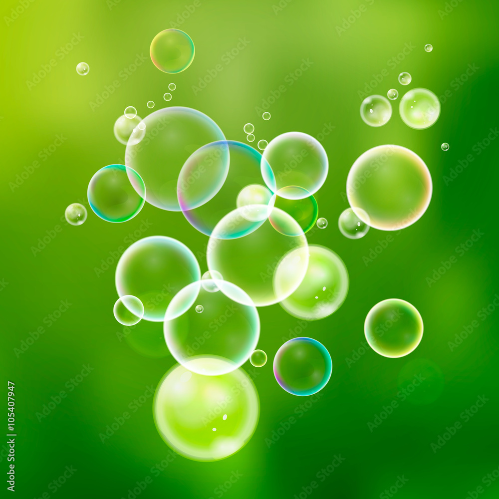 Set colorful water bubbles in vector. Isolated  soap bubbles col