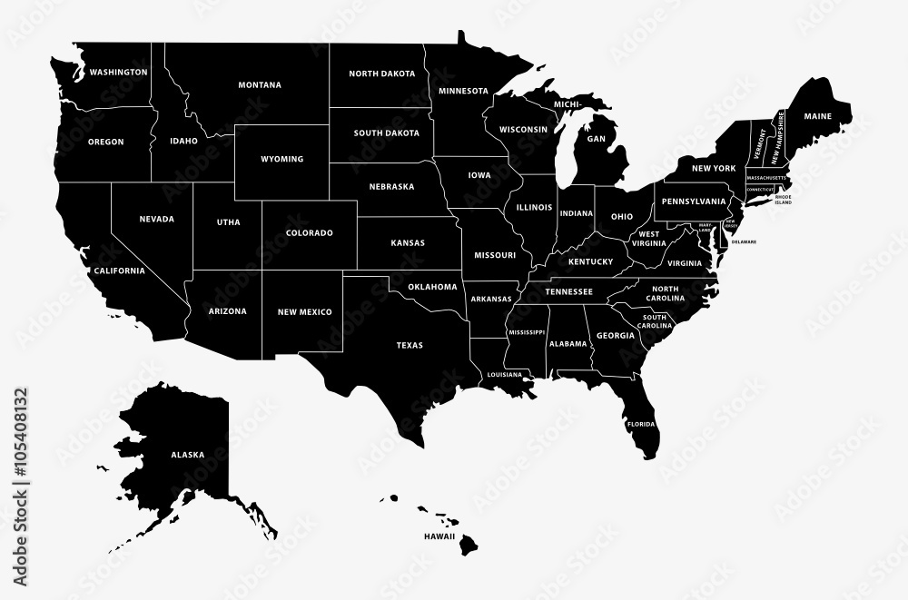 map of the united states of america in black and white Stock Vector ...