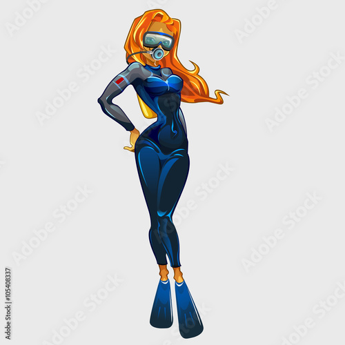 Girl in the outfit of diver, model character