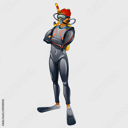 Man in the outfit of diver, isolated model 