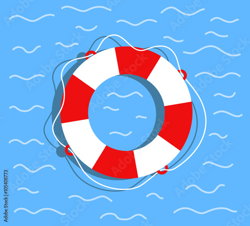 Lifebuoy on the water. Flat style vector illustration
