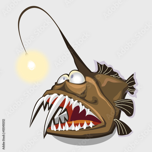 Toothy fish lamp, character or icon for design 