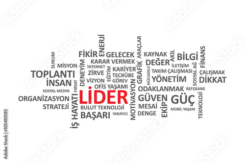 Lider - İş Dünyasındaki önemli Kelime ve Kavramlardan oluşan tipografi grafik çalışması.