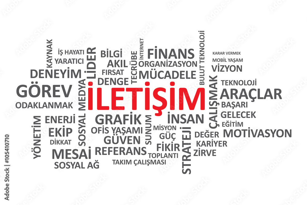 İletişim - İş Dünyasındaki önemli Kelime ve Kavramlardan oluşan tipografi grafik çalışması. İletişim - İş Dünyasındaki önemli Kelime ve Kavramlardan oluşan tipografi grafik çalışması.