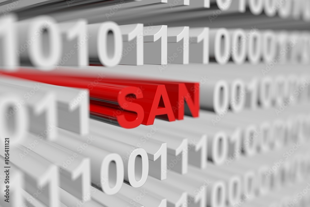 SAN represented as a binary code with blurred background