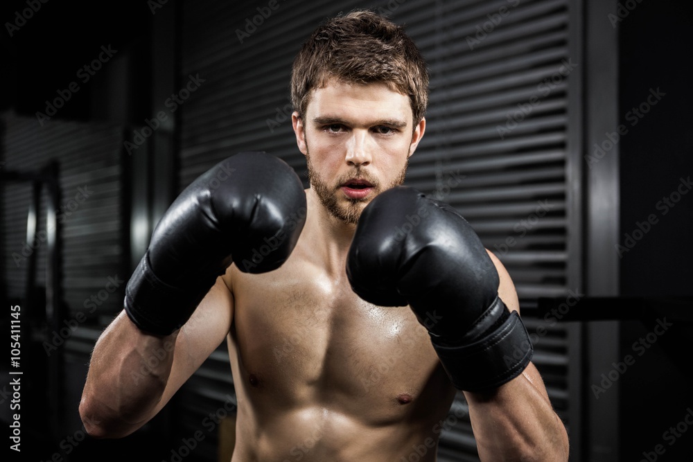 Shirtless man with boxe gloves