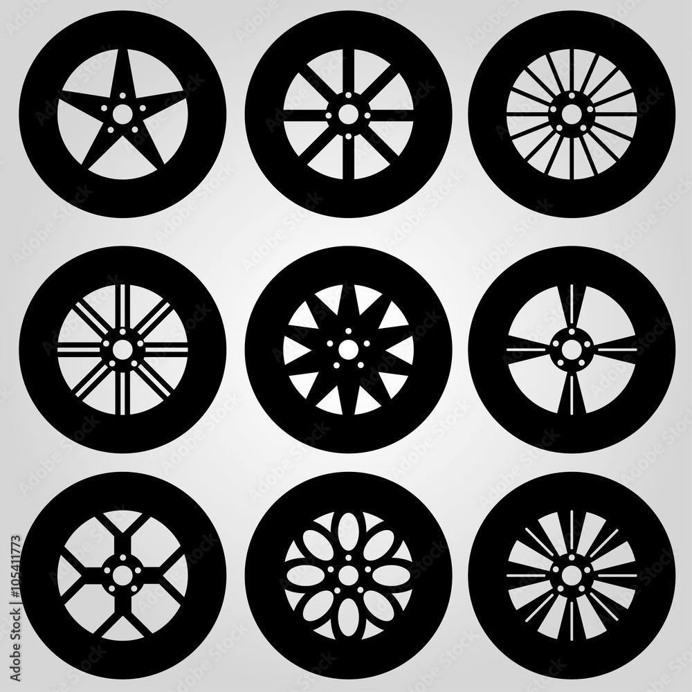 monochrome car wheels collection