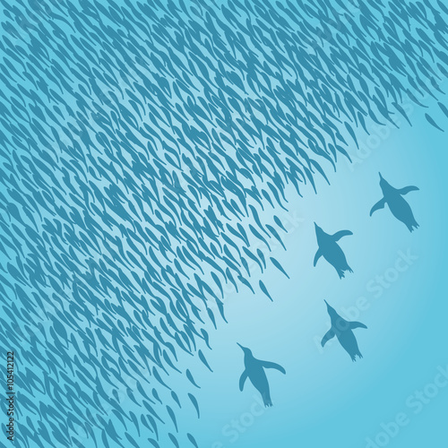 魚群とペンギン