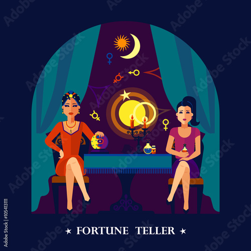 Fortune Teller Cristal Ball Flat Illustration 