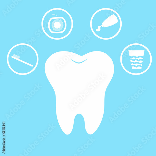 Children teeth care and hygiene cartoon flat vector icons.  tooth brush and clean, great for health, dental care concept