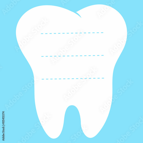  Tooth white and blue background, teeth vector icon illustration, first tooth logo, mockup, place for text, dental care concept