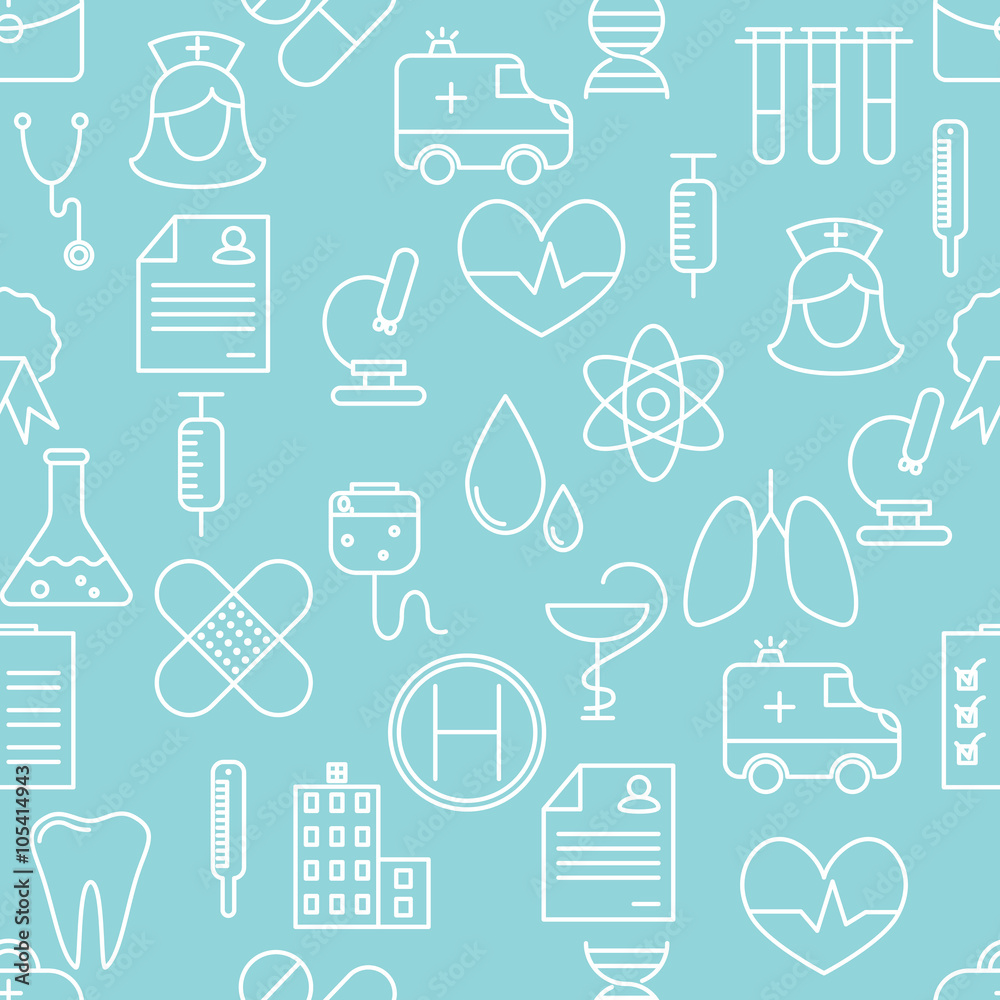 Thin line icons seamless pattern. Medicine and healthcare icon