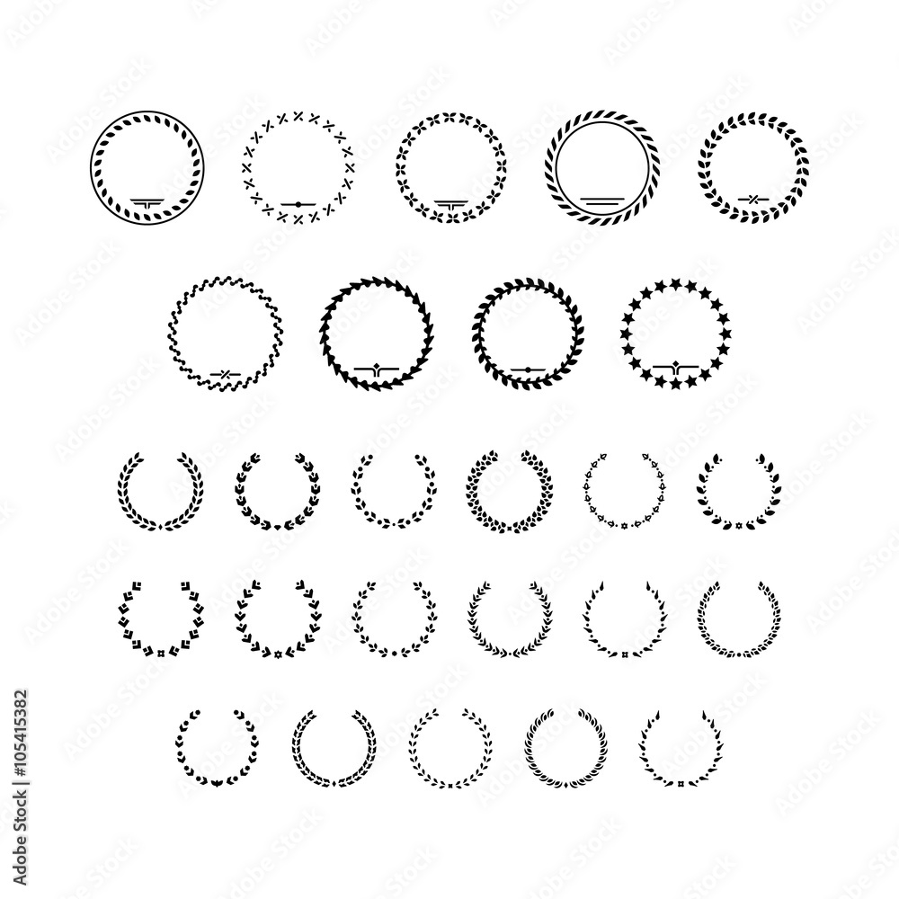 Set icons of laurel wreath and modern frames Set icons of laurel wreath and modern frames